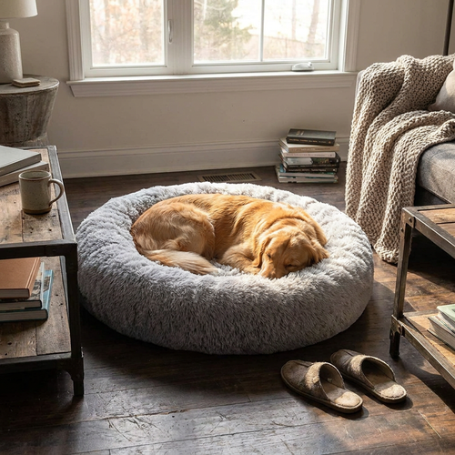 Calming donut dog bed lifestyle